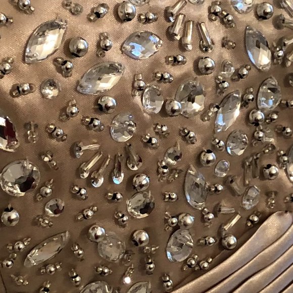 Xscape, Strapless Embellished Champagne Tulle & Satin Ball Gown, Size 10 - Picture 4 of 16